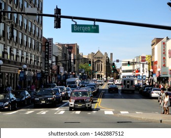 Jersey City, NJ - September 5 2013: Streetscape Of John F. Kennedy Boulevard In Journal Square