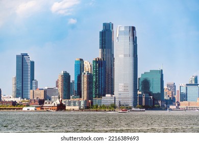 Jersey City, NJ. USA - August 20, 2022: Skyline Of Jersey City Waterfront From The Staten Island Ferry