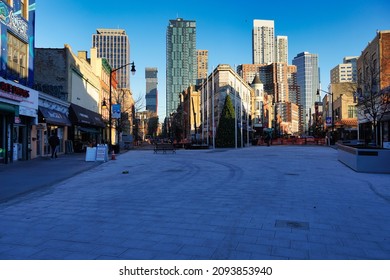 Jersey City, NJ, USA - December 20, 2021: Newly refurbished Newark Avenue in Jersey City.