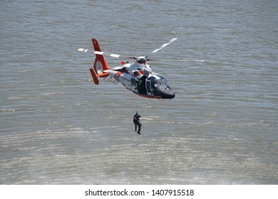 Jersey City, NJ / USA - May 26, 2019: Coast Guard Training On The Hudson River