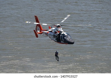 Jersey City, NJ / USA - May 26, 2019: Coast Guard Training On The Hudson River