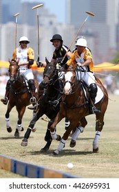 JERSEY CITY, NJ-MAY 30: (L-R) Gonzalo Garcia Del Rio, Javier Tanoira and Marcos Garcia Del Rio at the Veuve Clicquot Polo Classic at Liberty State Park on May 30, 2015 in Jersey City, NJ.