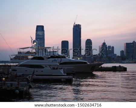 Jersey City, seen from a Yacht harbor in Manhattan.
