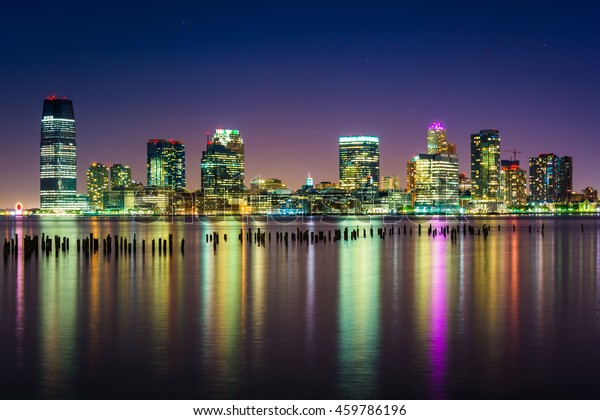 Jersey City Skyline Night Seen Pier Stock Photo 459786196 | Shutterstock