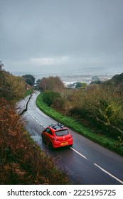 Jersey Island, Channel Island | UK - 2022.01.29: Beautiful Road That Leads To Le Braye Beach In Jersey Island (Channel Islands) On A Cloudy Day