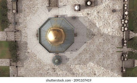 Jerusalem Dome Of The Rock Temple Mount Mosque rooftop Aerial 
Drone top down view over the top of the mosque, old city of Jerusalem, Israel
 - Powered by Shutterstock