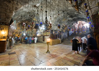 JERUSALEM, ISRAEL - 09 OCT, 2014: Interior Of The Tomb Of The Virgin Mary, The Mother Of Jesus At The Foot Of Mount Of Olives In Jerusalem