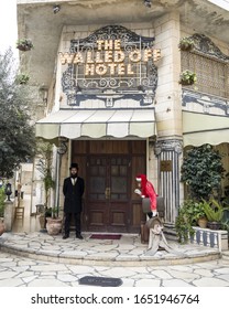 Jerusalem, Israel - 12/15/2019: The Walled Off Hotel - Hotel Near The Wall Between Israel And Palestine, Place Designed By Banksy