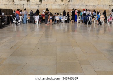 Jerusalem, Israel - August 11, 2014: Women Praying At Female Side Of Jerusalem's Western Wall.