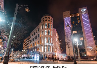 Jerusalem, Israel - February 26, 2020: Night Jerusalem: Jaffa Street And Zion Square