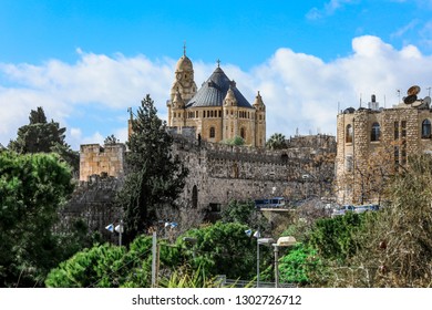Jerusalem, Israel - January 10, 2019: Panoramic  View to the Old City from the Wall
