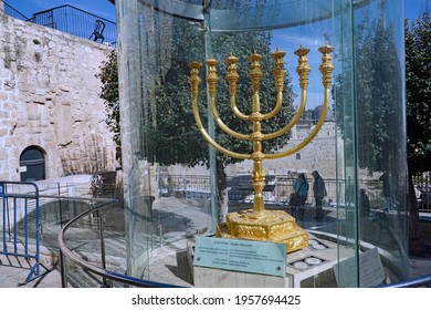 Jerusalem, Israel - January 16, 2017:   A Reproduction Of The Historic Menorah From The Destroyed Temple Of Solomon