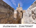 Jerusalem, Israel, landmark citadel Migdal David Tower of David in Old City near Jaffa Gate.