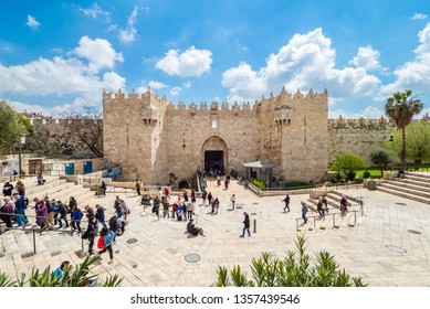 Jerusalem, Israel - March 28, 2019: Damascus Gate, nord entrances to the Old City of Jerusalem