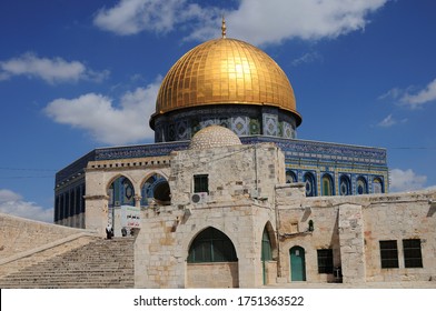Jerusalem, Israel - March 30, 2010: Mosque of Al-aqsa (Dome of the Rock) in Old Town. There are many historical buildings in the courtyard of Masjid Aksa Mosque.