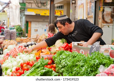 Jerusalem, Israel - November 15, 2012 - people are shopping at Mahane Yehuda - famous market in Jerusalem