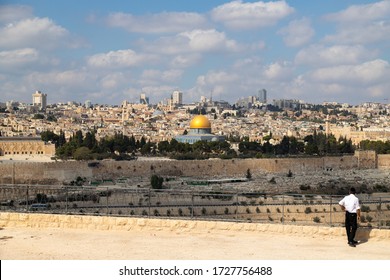 Jerusalem, Israel - Oct 10, 2018 : View of the Old City from Mount of Olives