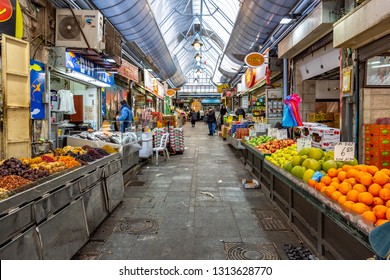 Jerusalem, Israel-01.09.2019: Street market at Mahane Yehuda ,famous market in Jerusalem , Israel