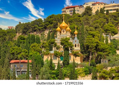 Jerusalem: Russian Orthodox Church Of Maria Magdalene. Israel Tourism. Blue Sky