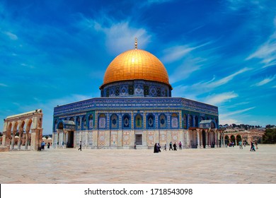 Jerusalem Temple Mount Dome of the Rock,  Israel tourism. blue sky