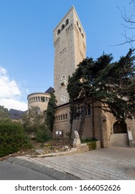 Jerusalem/Israel - December 27 2019: Augusta Victoria Compound church tower. Augusta Victoria is a church-hospital complex located on  Mount of Olives. 