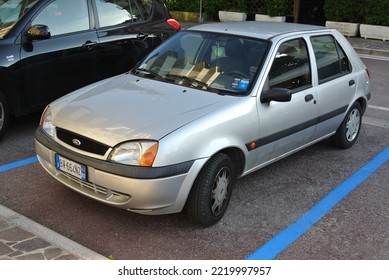 Jesolo, Italy — June 10, 2016: Ford Fiesta Old Popular Compact 2000s Car On The City Street