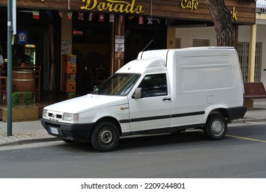 JESOLO, ITALY - JUNE 18, 2015: FIAT Fiorino Second Generation Old Italian Small Delivery Van 1980s Car Based On The Brazilian Fiat Uno Pictured On The City Street