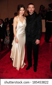 Jessica Biel, in ivory satin gown by Ralph Lauren, Justin Timberlake at American Woman: Fashioning National Identity Co-Hosted by GAP, Costume Institute, Metropolitan Museum of Art, NY May 3, 2010