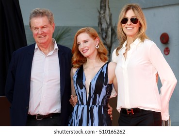 Jessica Chastain, John Madden and Kathryn Bigelow at Jessica Chastain Hand And Footprint Ceremony held at the TCL Chinese Theatre in Hollywood, USA on November 3, 2016.