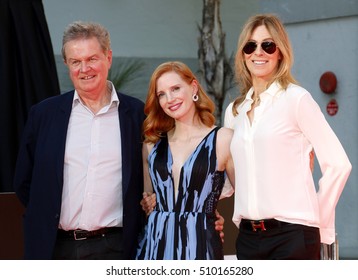 Jessica Chastain, John Madden and Kathryn Bigelow at Jessica Chastain Hand And Footprint Ceremony held at the TCL Chinese Theatre in Hollywood, USA on November 3, 2016.