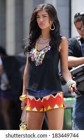 Jessica Szohr, Wearing A Nanette Lepore Top, On Location For GOSSIP GIRL Filming On Location, Soho, New York, NY July 9, 2009 