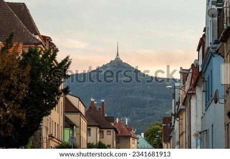 Jested mountain seen from the streets of Liberec, Czech Republic