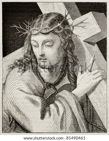 Jesus carrying the cross. Created by Del Piombo, published on Magasin Pittoresque, Paris, 1842