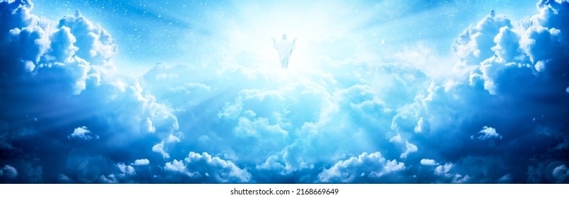 Jesus Christ In The Clouds Of Heaven With Brilliant Light - Ascension  Christ Return - Shutterstock ID 2168669649