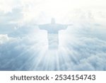 Jesus Christ In The Clouds on sky background,good friday concept