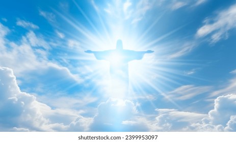 Jesus Christ In The Clouds on sky background,good friday concept