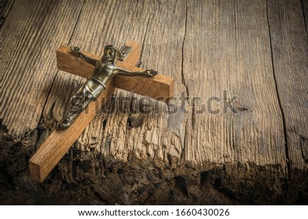 Jesus Christ crucified n wooden background.Easter concept. Foto stock © 