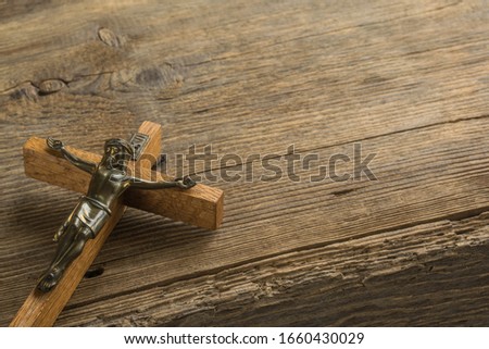 Jesus Christ crucified n wooden background.Easter concept. Foto stock © 