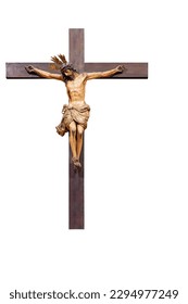 Jesus Christ on the cross isolated on white background with space for text
