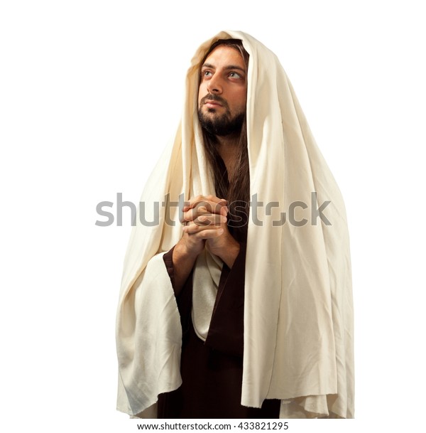 Jesus Christ Prays Clasped Hands Turning Stock Photo 433821295 ...