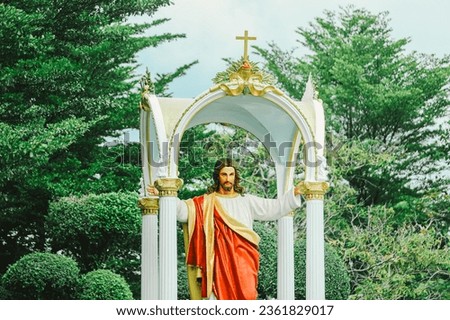 Jesus Christ statue at the entrance of the Catholic Church in Thailand. Stock photo © 
