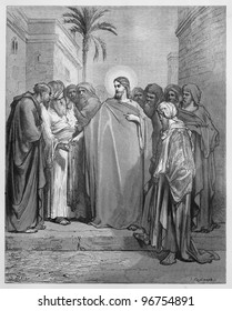 Jesus Christ And The Tribute Money - Picture From The Holy Scriptures, Old And New Testaments Books Collection Published In 1885, Stuttgart-Germany. Drawings By Gustave Dore.