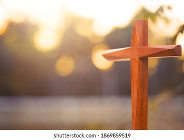 Jesus Cross.Crucifixion Of Jesus Christ.Jesus With Wooden Cross Concept For Faith Religion, Christian Worship, Easter, Good Friday, Corpus Chisti. The Feast Of Corpus Christi Holy Communion Concept.