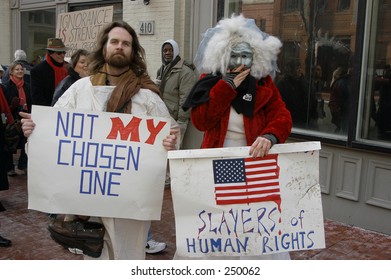 Jesus And A Masked Woman Protesting At The Inauguration Of George W Bush. 