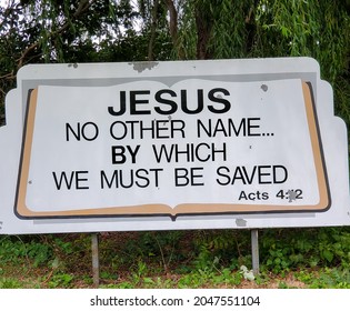 Jesus no other name by which we must be saved sign board.