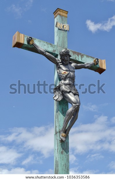 Jesus On Cross Over Ancient Bridge Stock Photo (Edit Now) 1036353586