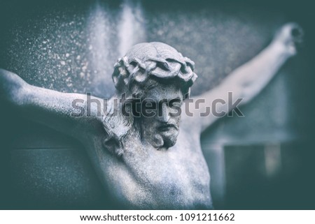 jesus on cross tomb stone retro design