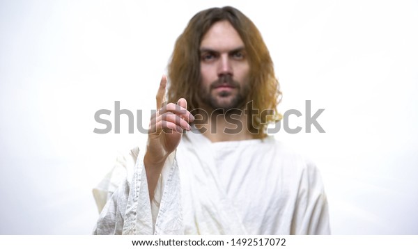 Jesus Raising Finger Warning Against Sin Stock Photo 1492517072 ...