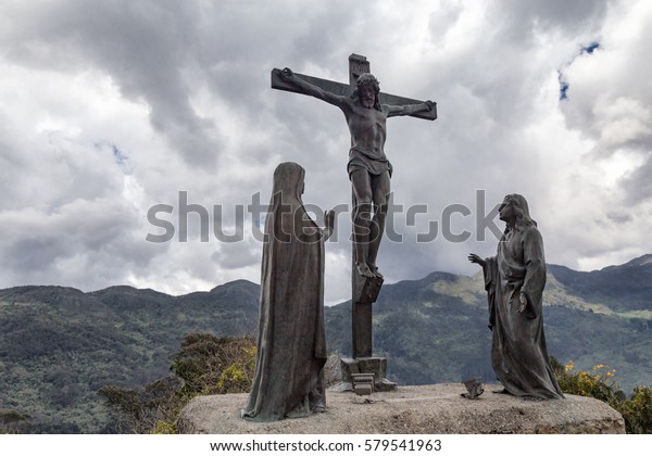 Jesus Statue Mountains Background On Monserrate Stock Photo 579541963 ...