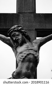 Jesus Statue On The Cross Black White